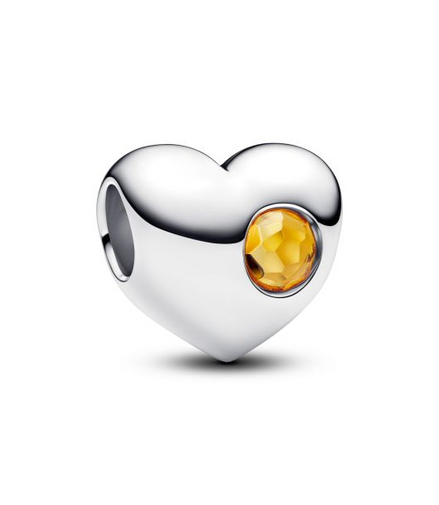 Pandora Moments Silver November  Engravable Honey Stone Heart Charm
