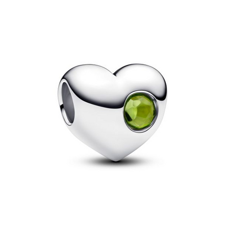 Pandora Engravable Silver August Spring Green Stone Heart Charm