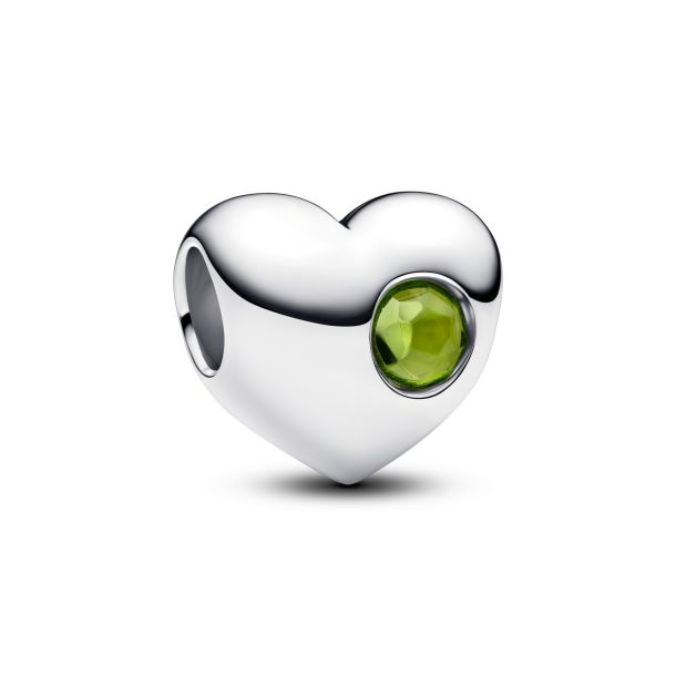 Pandora Engravable Silver August Spring Green Stone Heart Charm