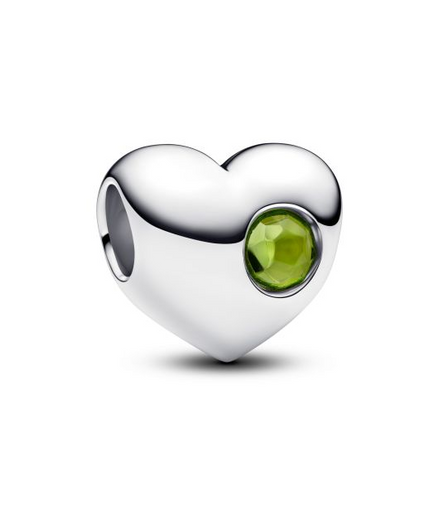 Pandora Engravable Silver August Spring Green Stone Heart Charm
