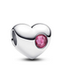 Pandora Moments Silver October Engravable Pink Stone Heart Charm