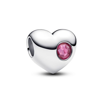 Pandora Moments Silver October Engravable Pink Stone Heart Charm