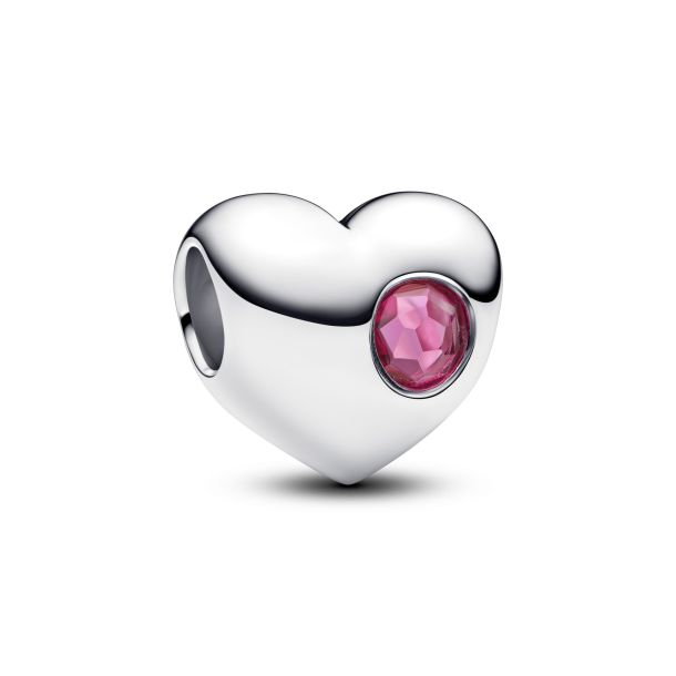 Pandora Moments Silver October Engravable Pink Stone Heart Charm