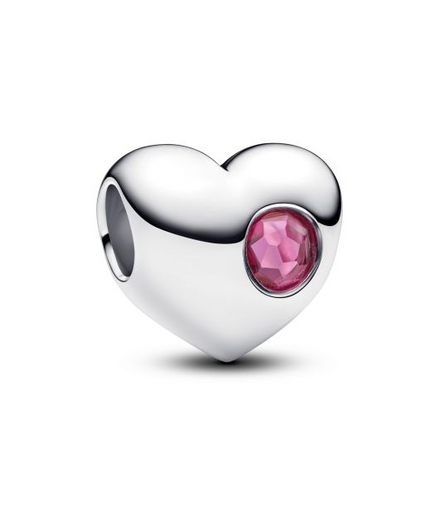 Pandora Moments Silver October Engravable Pink Stone Heart Charm