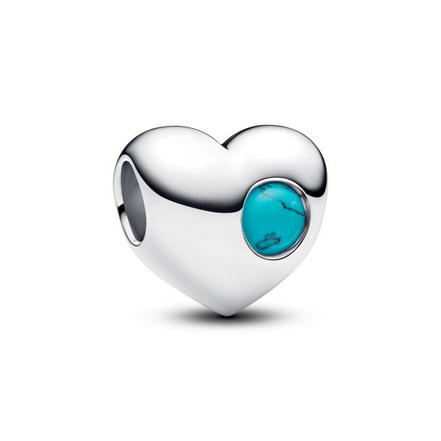 Pandora Moments Silver December Engravable Turquoise Blue Stone Heart Charm