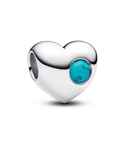 Pandora Moments Silver December Engravable Turquoise Blue Stone Heart Charm