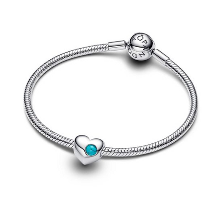 Pandora Moments Silver December Engravable Turquoise Blue Stone Heart Charm