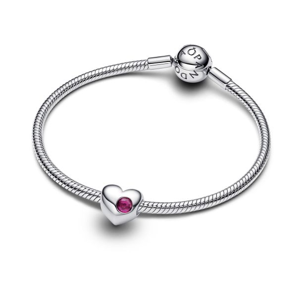 Pandora Moments Silver July Engravable True Red Stone Heart Charm