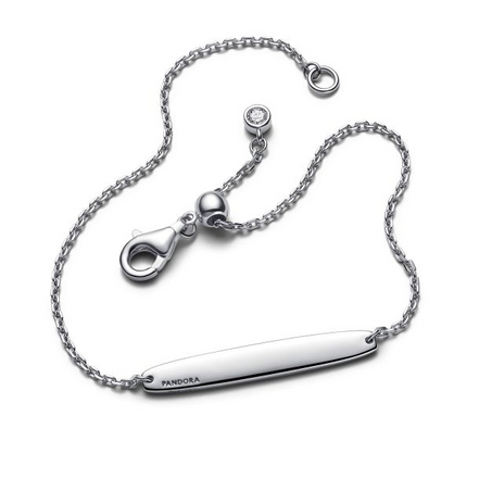 Pandora Moments Silver Engravable Bar Chain Bracelet Size 18