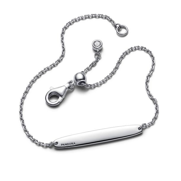 Pandora Moments Silver Engravable Bar Chain Bracelet Size 18