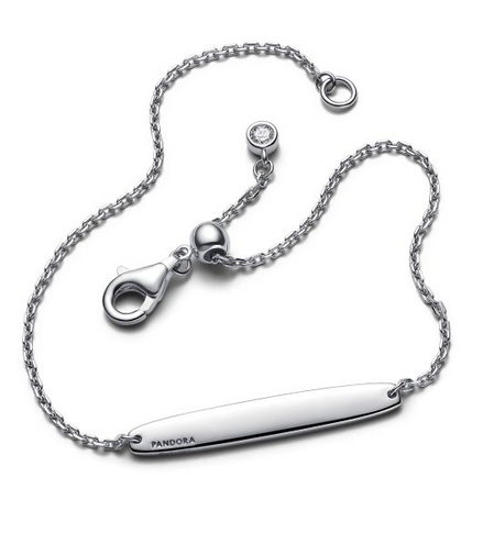Pandora Moments Silver Engravable Bar Chain Bracelet Size 18