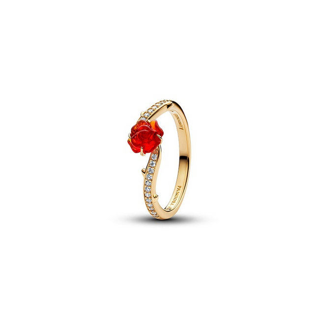 Pandora X Disney 14K Gold-Plated Beauty and the Beast Enchanted Rose Ring Size 7.5