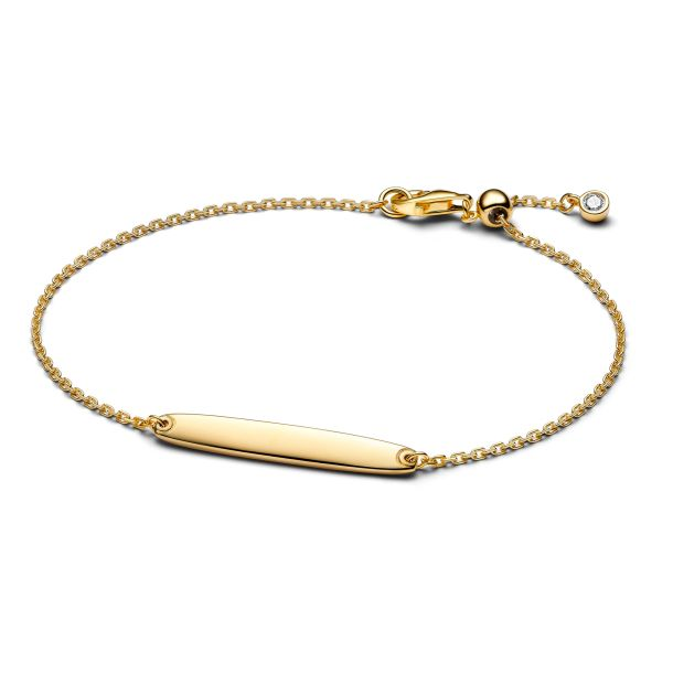 Pandora Moments 14K Engravable Bar Gold-Plated Chain Bracelet Size 18