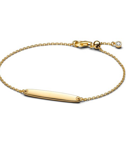 Pandora Moments 14K Engravable Bar Gold-Plated Chain Bracelet Size 18