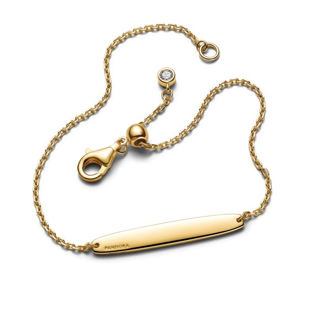 Pandora Moments 14K Engravable Bar Gold-Plated Chain Bracelet Size 18