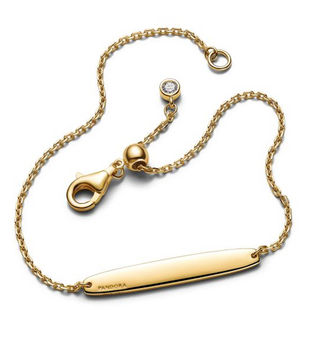 Pandora Moments 14K Engravable Bar Gold-Plated Chain Bracelet Size 18