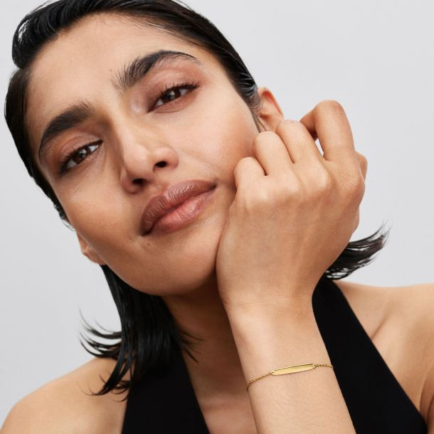 Pandora Moments 14K Engravable Bar Gold-Plated Chain Bracelet Size 18