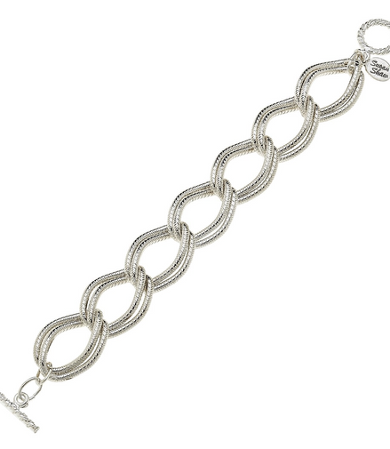Susan Shaw Silver Textured Double Link Chain Bracelet