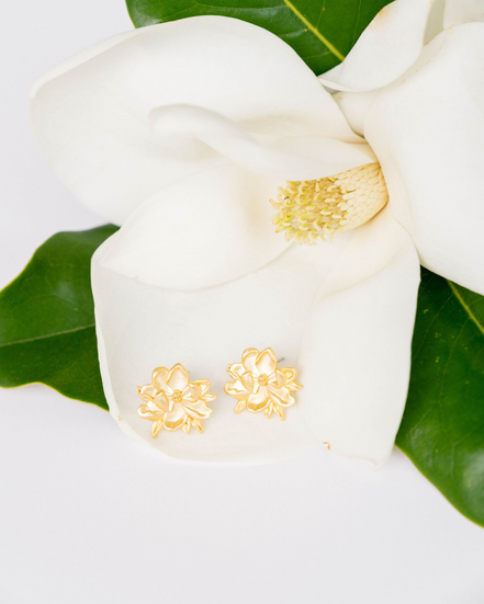 Susan Shaw Triple Gold Plated Magnolia Stud Earrings