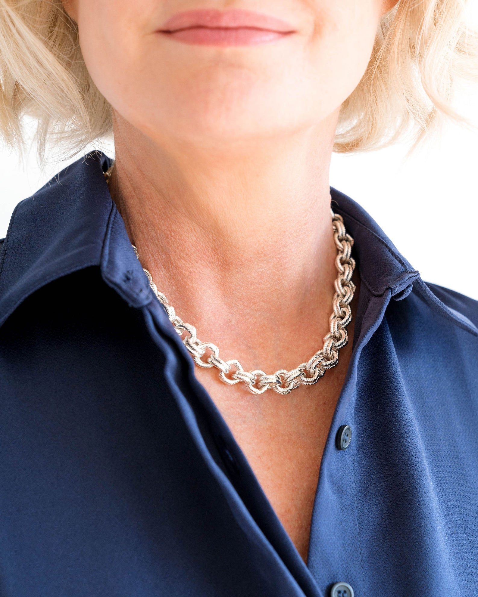 Susan Shaw Silver Double Link Chain Necklace