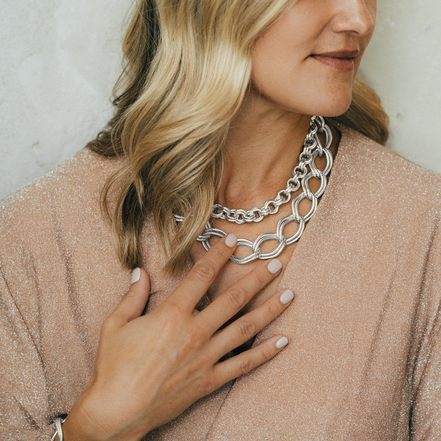 Susan Shaw Silver Double Link Chain Necklace