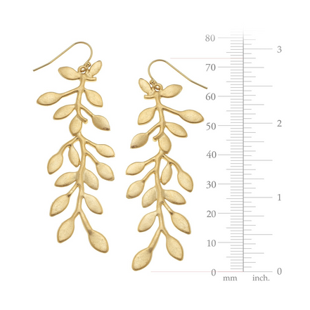 Susan Shaw 24K Gold Triple Plated Vine Dangle Earrings