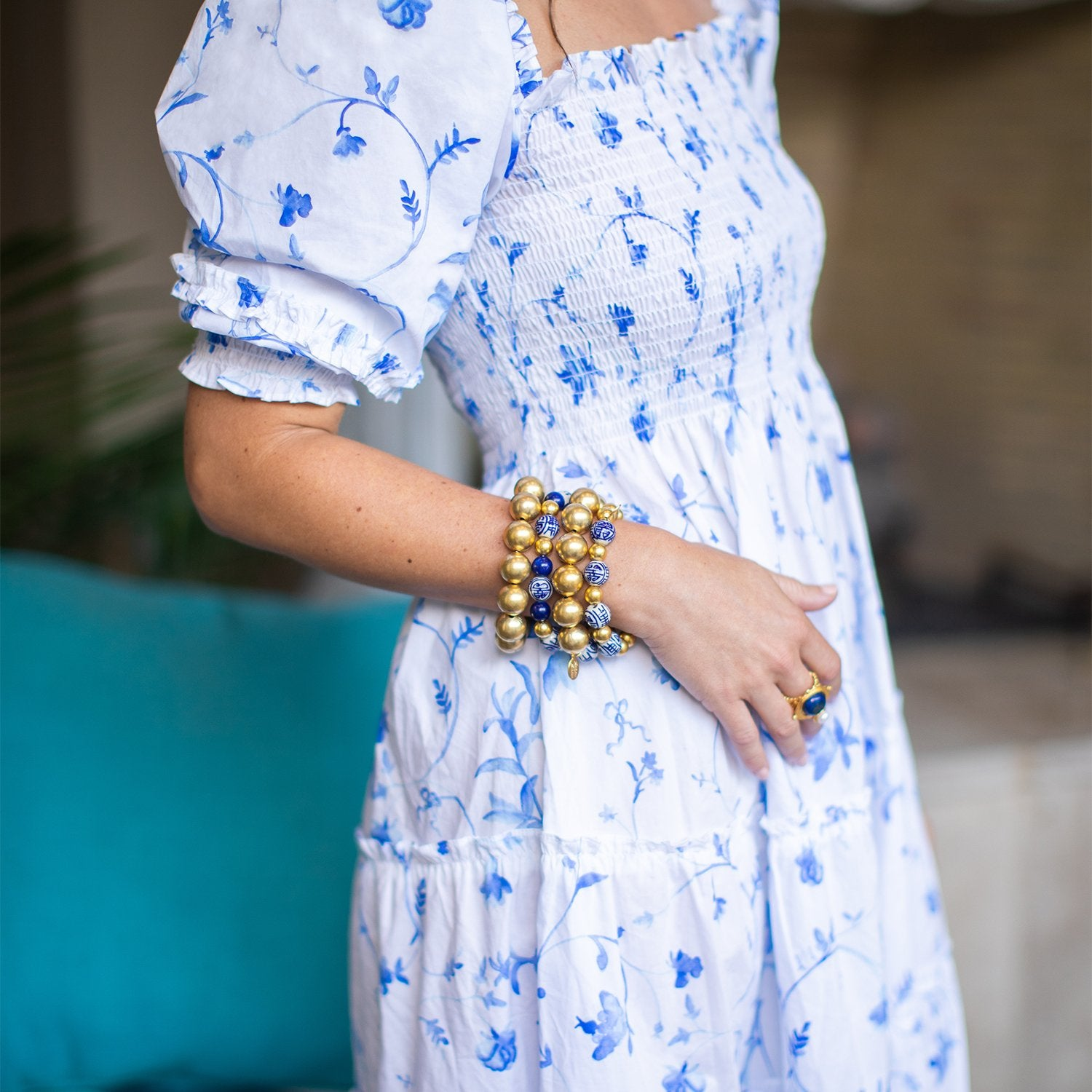 Susan Shaw Triple Gold Plated and Blue & White Lapis Gold Bracelet