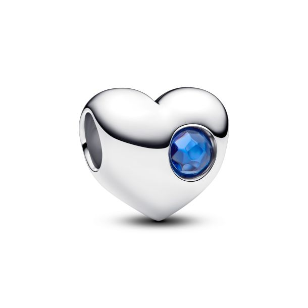 Pandora Moments Silver September Engravable Blue Stone Heart Charm