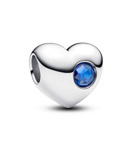 Pandora Moments Silver September Engravable Blue Stone Heart Charm