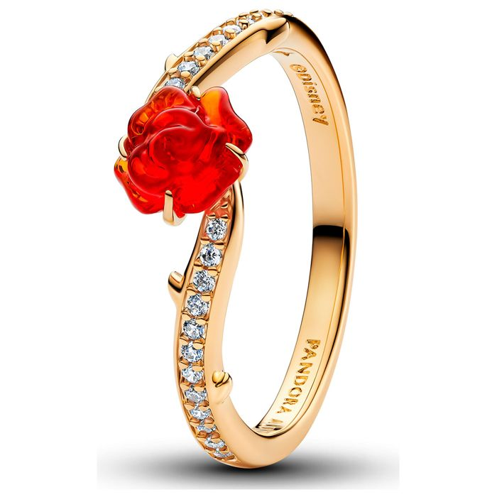 Pandora X Disney 14K Gold-Plated Beauty and the Beast Enchanted Rose Ring Size 7