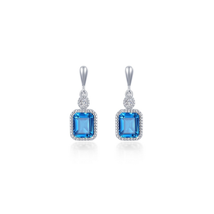 Lafonn Sterling Silver Simulated Diamond And Blue Topaz December Birthstone Dangle Earring