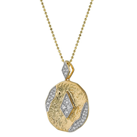 Oro Alexander 14K Yellow Gold 0.35 Ct Diamonds Textured Hammered Round Pendant Necklace