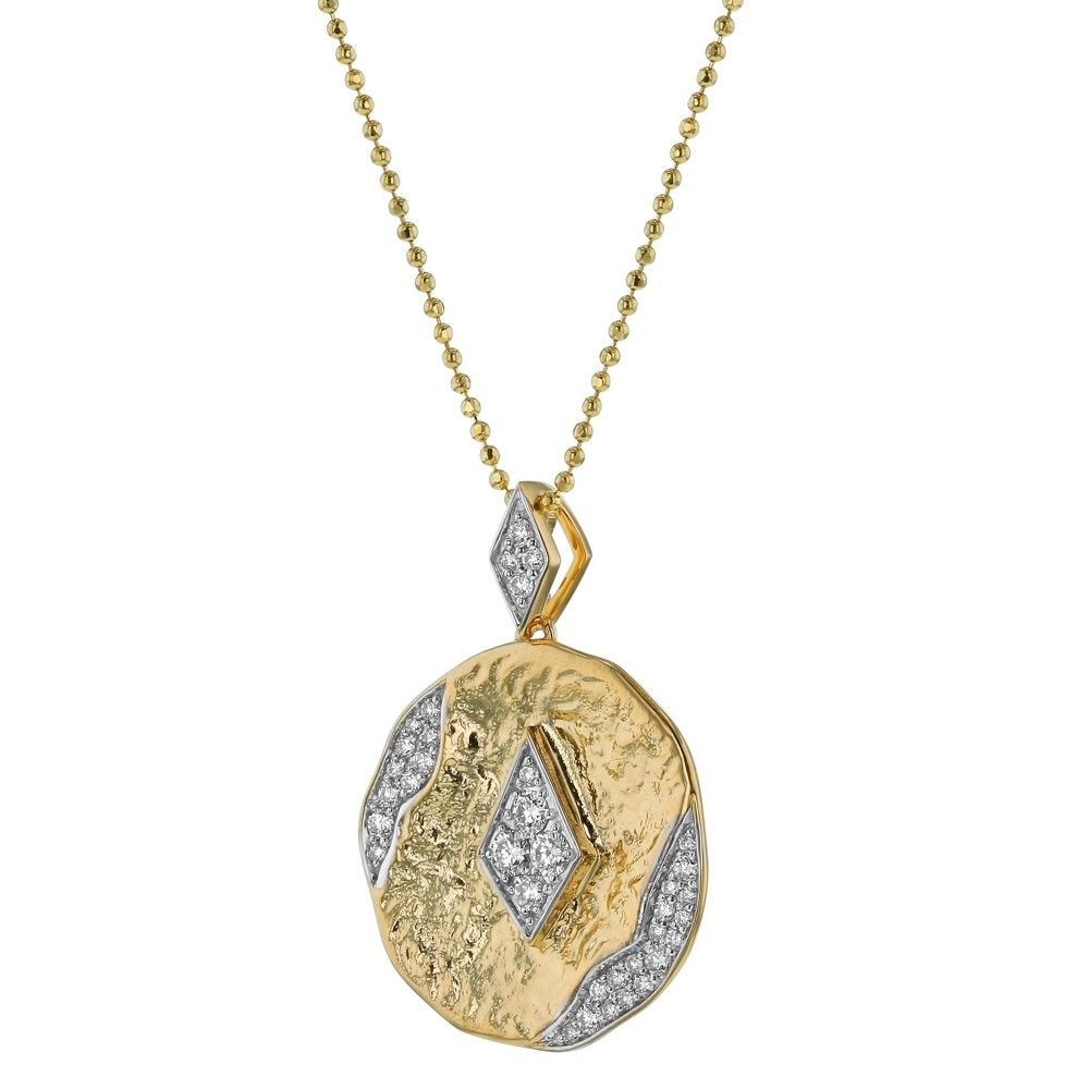 Oro Alexander 14K Yellow Gold 0.35 Ct Diamonds Textured Hammered Round Pendant Necklace