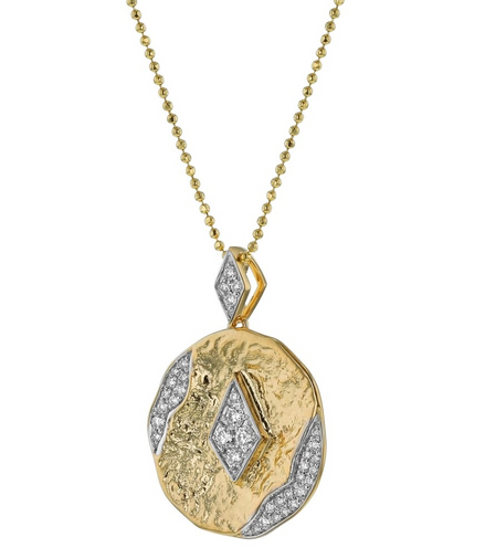 Oro Alexander 14K Yellow Gold 0.35 Ct Diamonds Textured Hammered Round Pendant Necklace