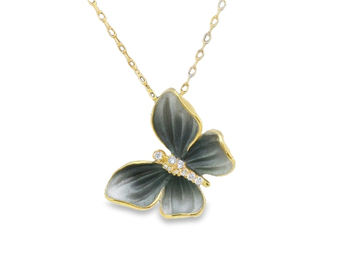 Afarin 18K Yellow Gold And Diamond ButterFly Pendant Necklace