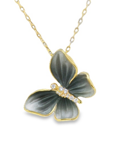 Afarin 18K Yellow Gold And Diamond ButterFly Pendant Necklace