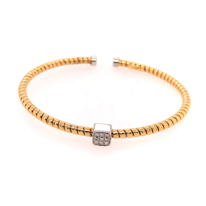 18K Yellow and White Gold 0.7 CTW Diamond Closed Bangle Bracelet