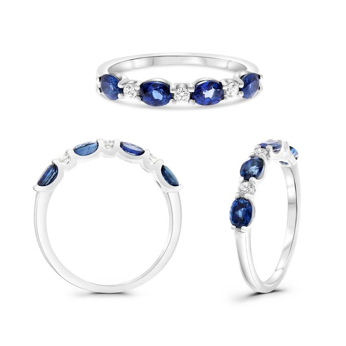 14K White Gold Sapphire & Diamond Fashion Band