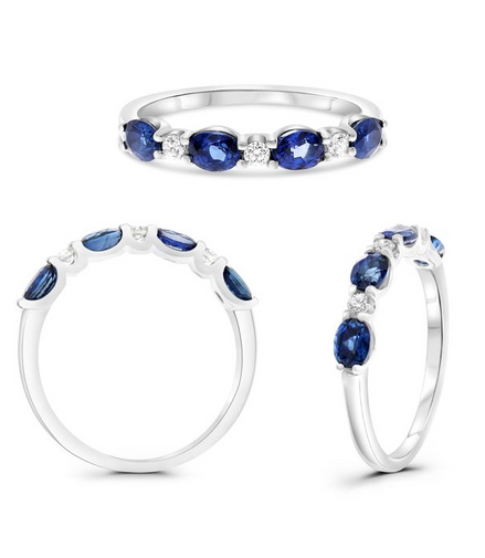 14K White Gold Sapphire & Diamond Fashion Band