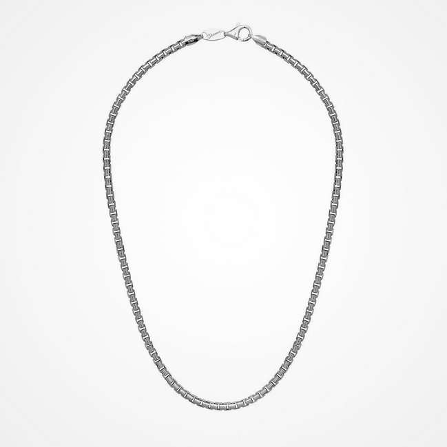 Desmos Men's Rhodium Plated Venetian Box Chain 22"