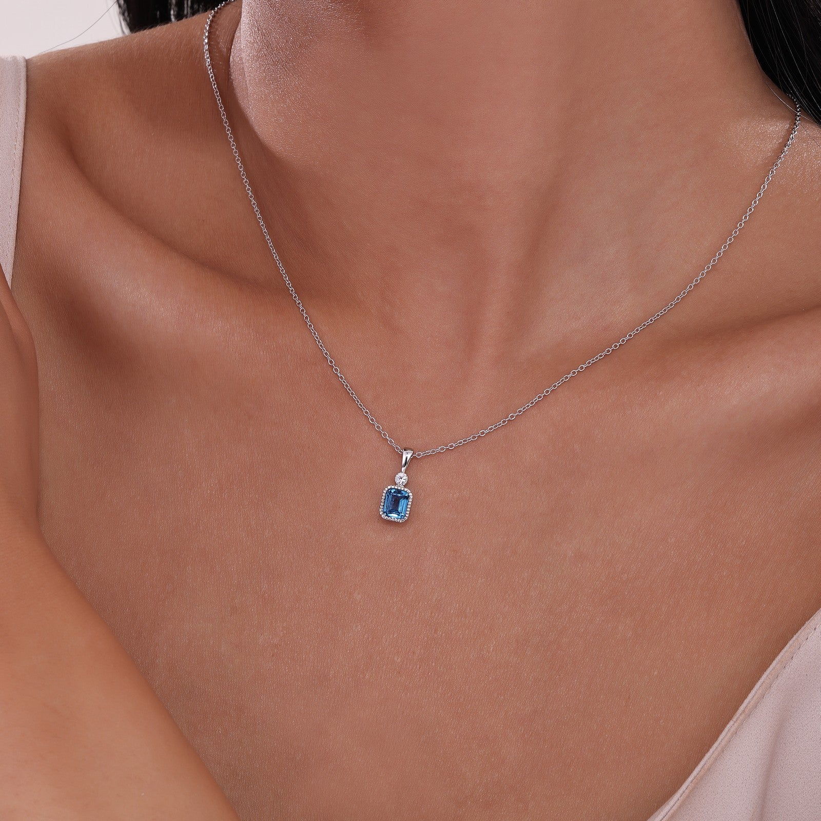 Lafonn 0.88 CTW Simulated Diamond and Blue Topaz December Birthstone Necklace