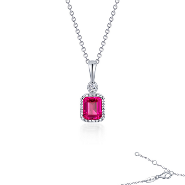 Lafonn 0.91 CTW Simulated Diamond and Ruby July Birthstone Necklace