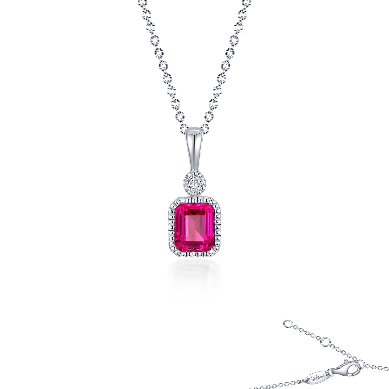Lafonn 0.91 CTW Simulated Diamond and Ruby July Birthstone Necklace