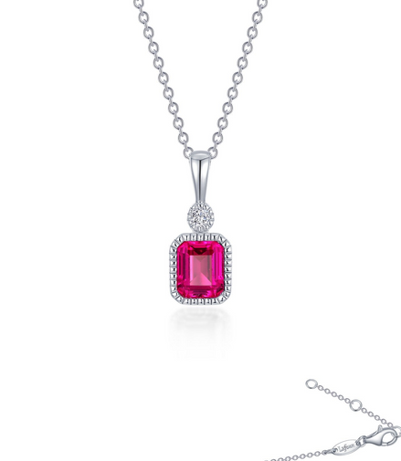 Lafonn 0.91 CTW Simulated Diamond and Ruby July Birthstone Necklace
