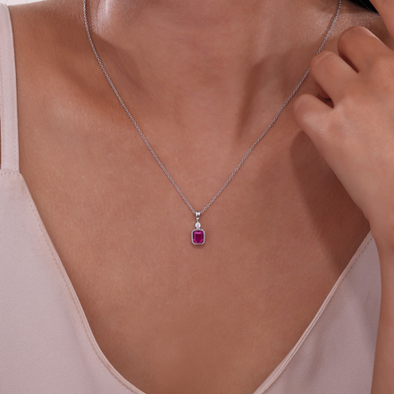 Lafonn 0.91 CTW Simulated Diamond and Ruby July Birthstone Necklace