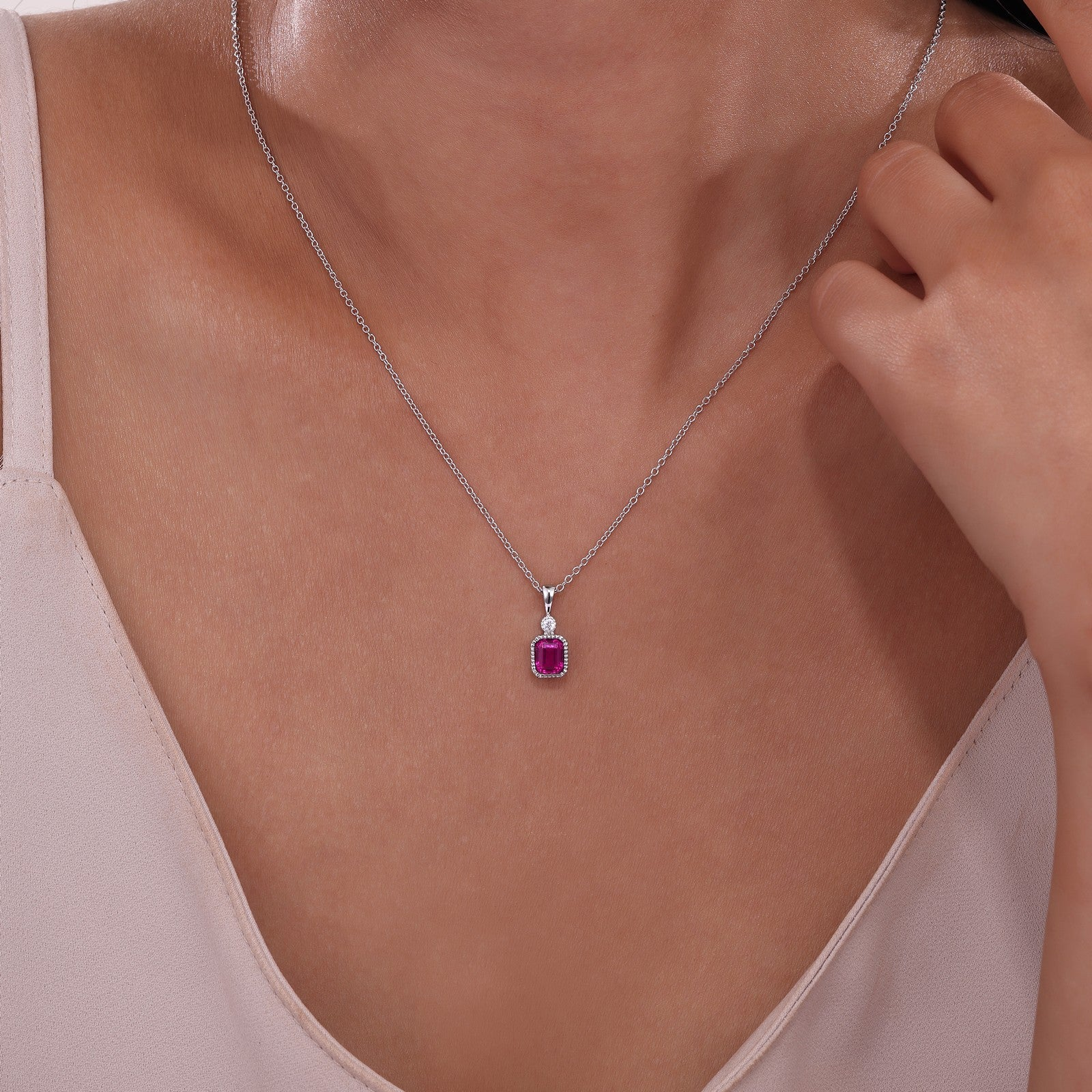 Lafonn 0.91 CTW Simulated Diamond and Ruby July Birthstone Necklace