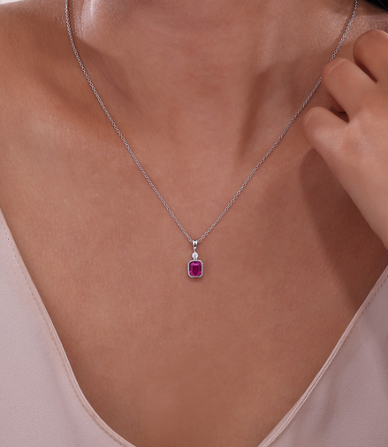 Lafonn 0.91 CTW Simulated Diamond and Ruby July Birthstone Necklace
