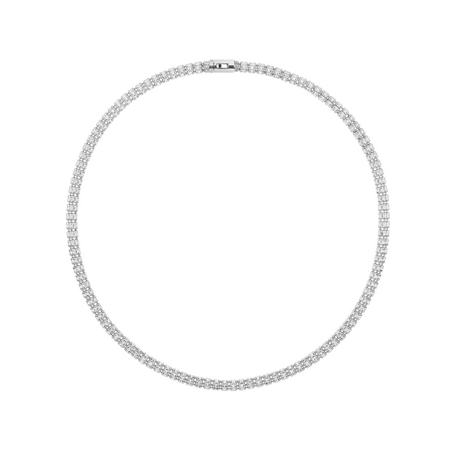Desmos Rhodium Plated Infinity Round 5 Row Necklace 18"