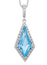 Artisty 14K White Gold Blue Topaz and Diamond Kite Shaped Pendant Necklace