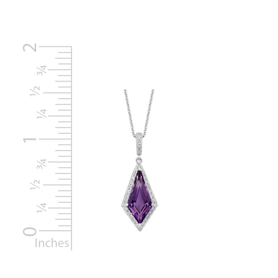 Artisty 14K White Gold Blue Topaz and Diamond Kite Shaped Pendant Necklace